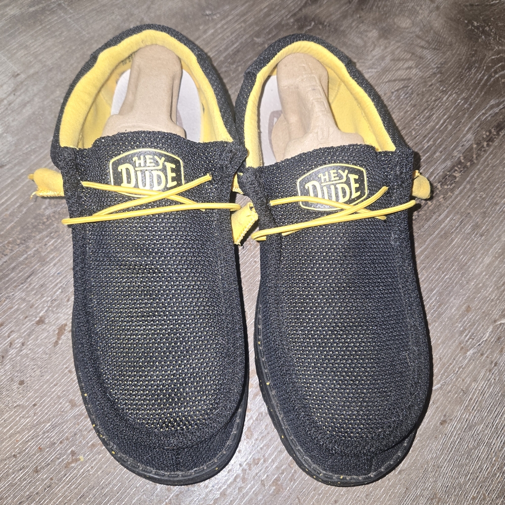 Hey Dude Men's Black Loafers with Yellow Accents